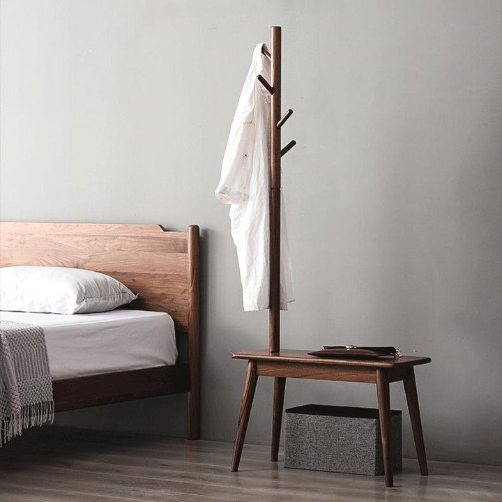 Alfie Solid Wood Coat Rack with Shoe Stool - HomeCozify