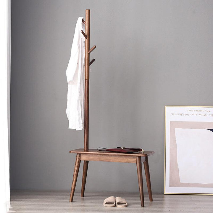 Alfie Solid Wood Coat Rack with Shoe Stool - HomeCozify