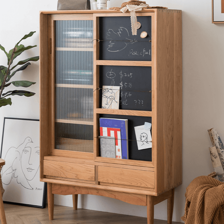 Anoushka Wood Bookcase With Chalkboard - HomeCozify