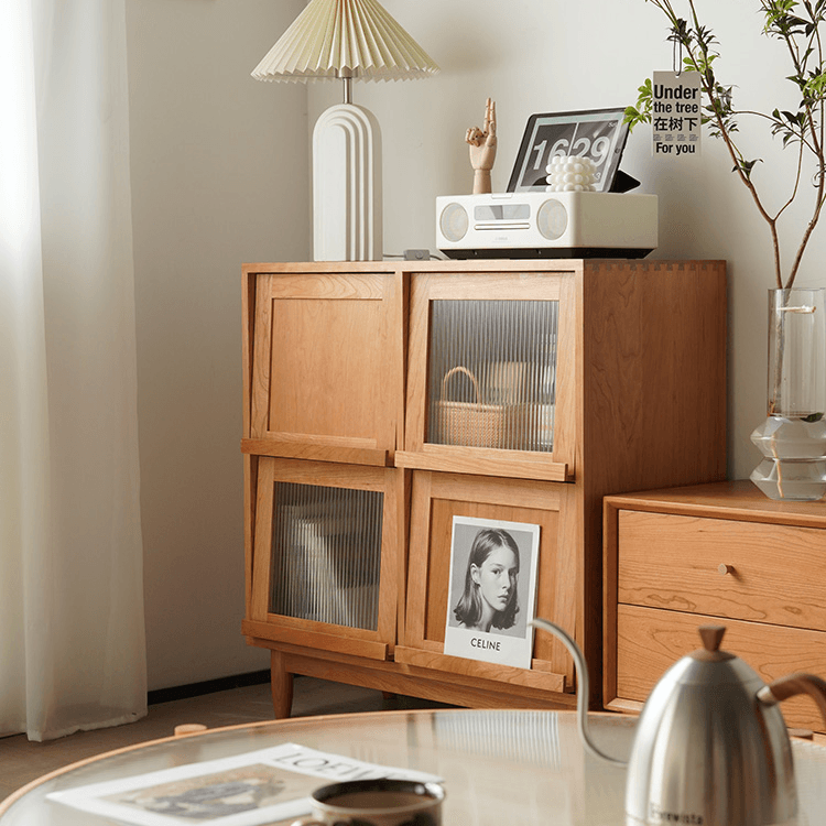 Astrid Wood Bookcase with Tilt Up Door - HomeCozify