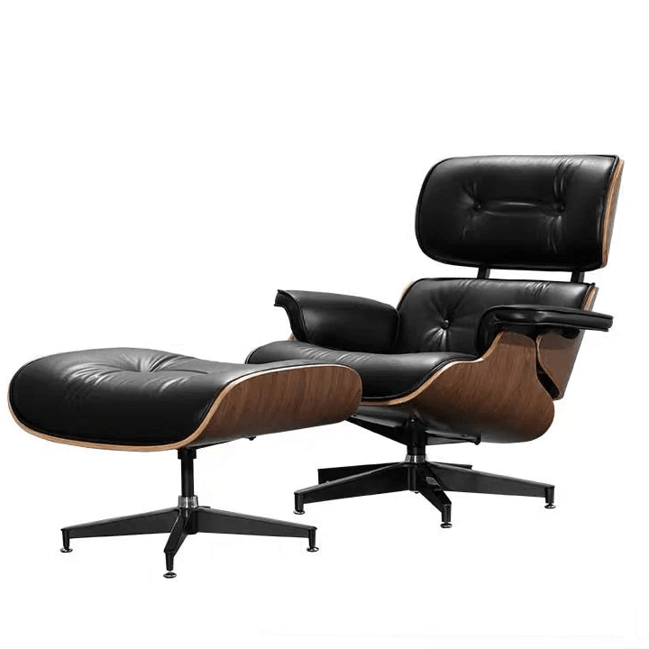 Galina Leather Lounge Chair with Ottoman - HomeCozify