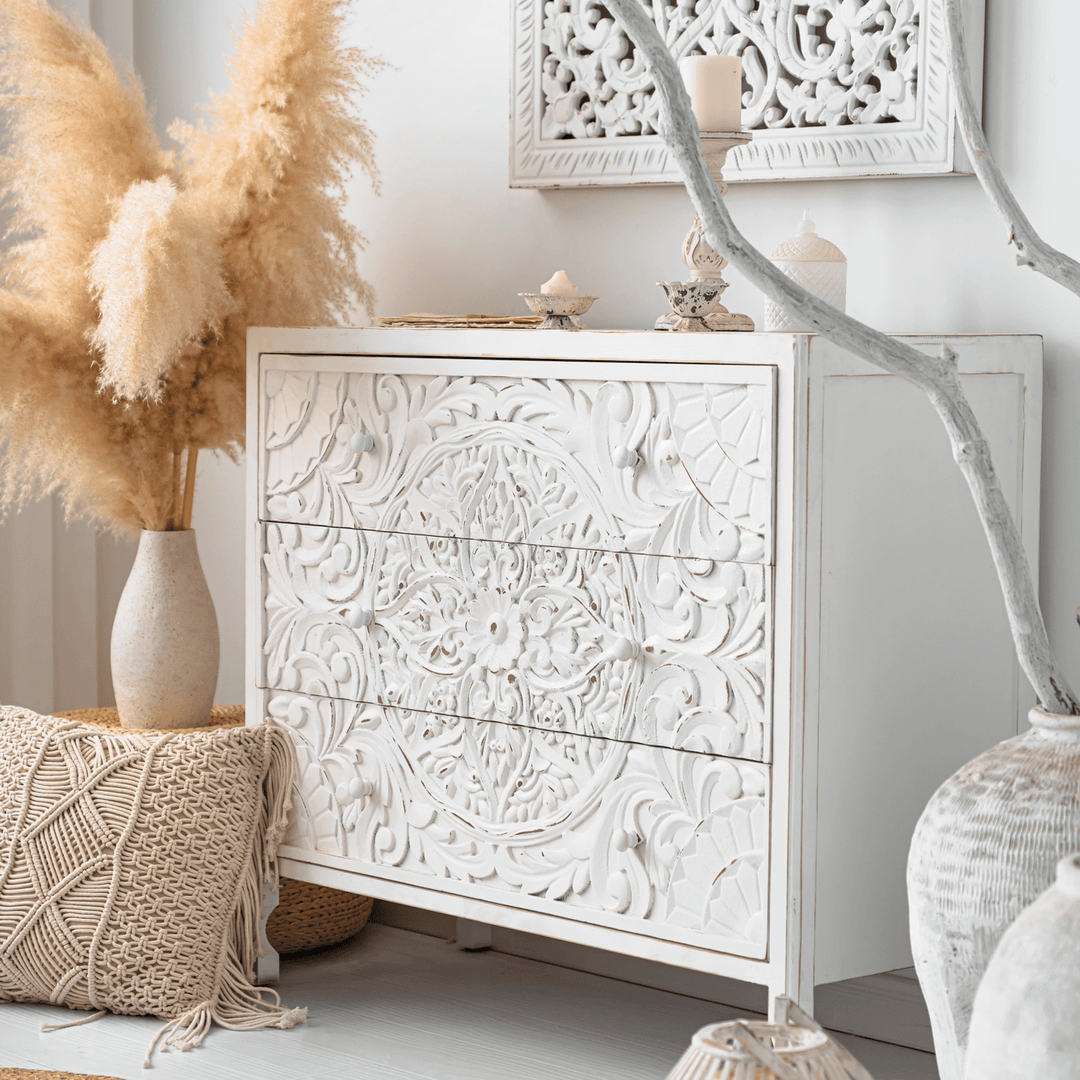 Nastali Hand Carved 3 Drawer Dresser - HomeCozify