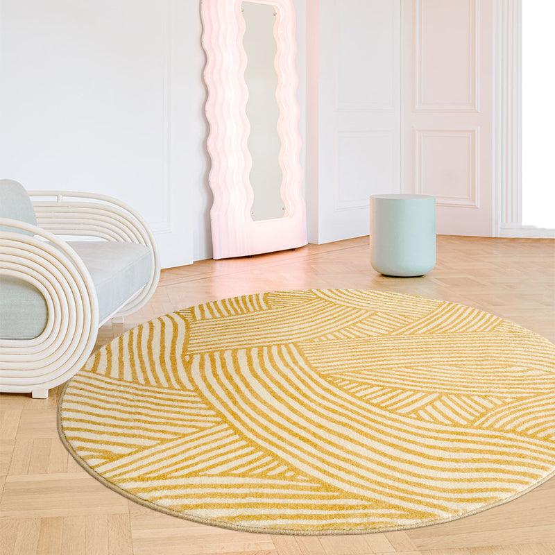 Round Geometric Yellow Area Rug - HomeCozify