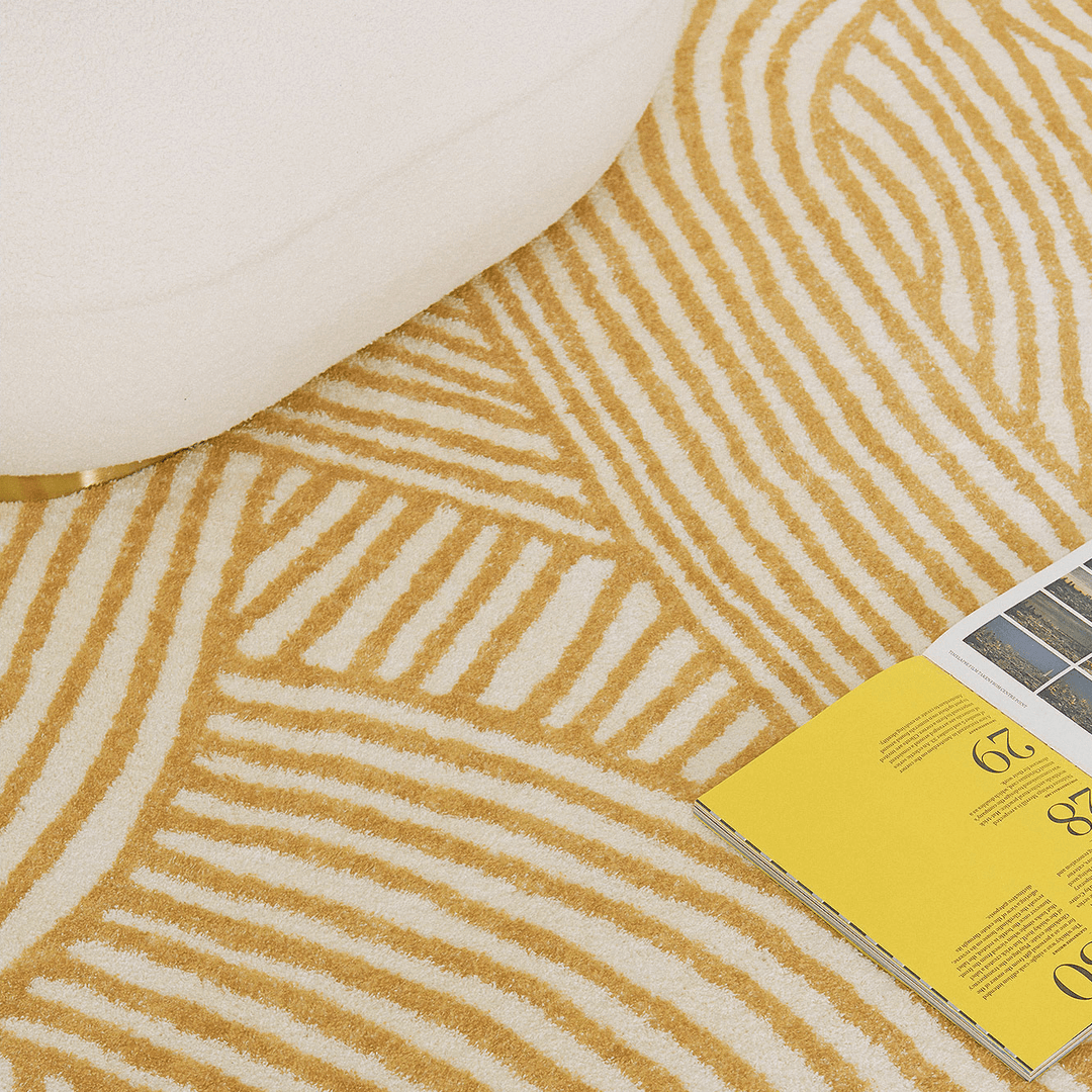 Round Geometric Yellow Area Rug - HomeCozify