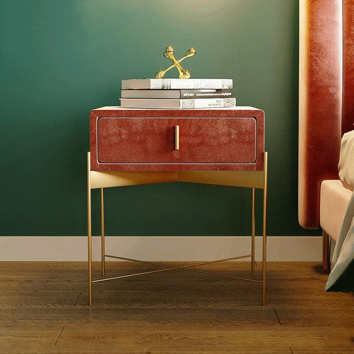 Sanja 1 - Drawer Velvet Nightstand - HomeCozify