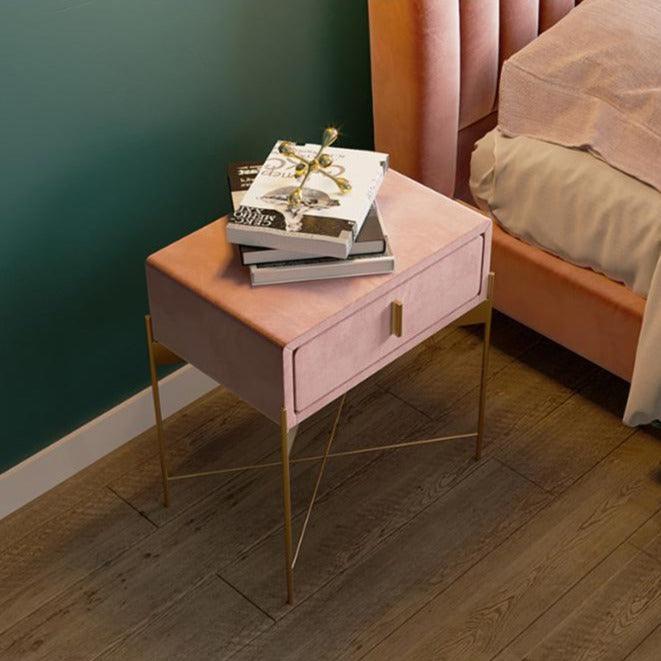 Sanja 1 - Drawer Velvet Nightstand - HomeCozify