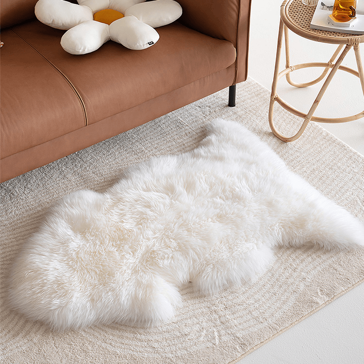 White Area Wool High Pile Rug - HomeCozify